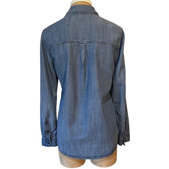 Eileen Fisher Chambray Denim Button Down Front Cotton Blouse Top Size Small EUC - Picture 4 of 12